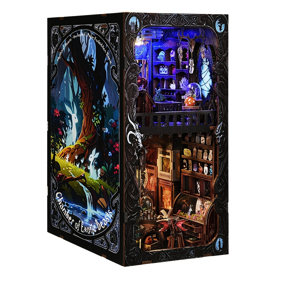 TEMU Kit de modèle miniature d'étagère à livres, étagère à livres de maison de poupée, puzzle 3D en bois, décoration intérieure, article décoratif,