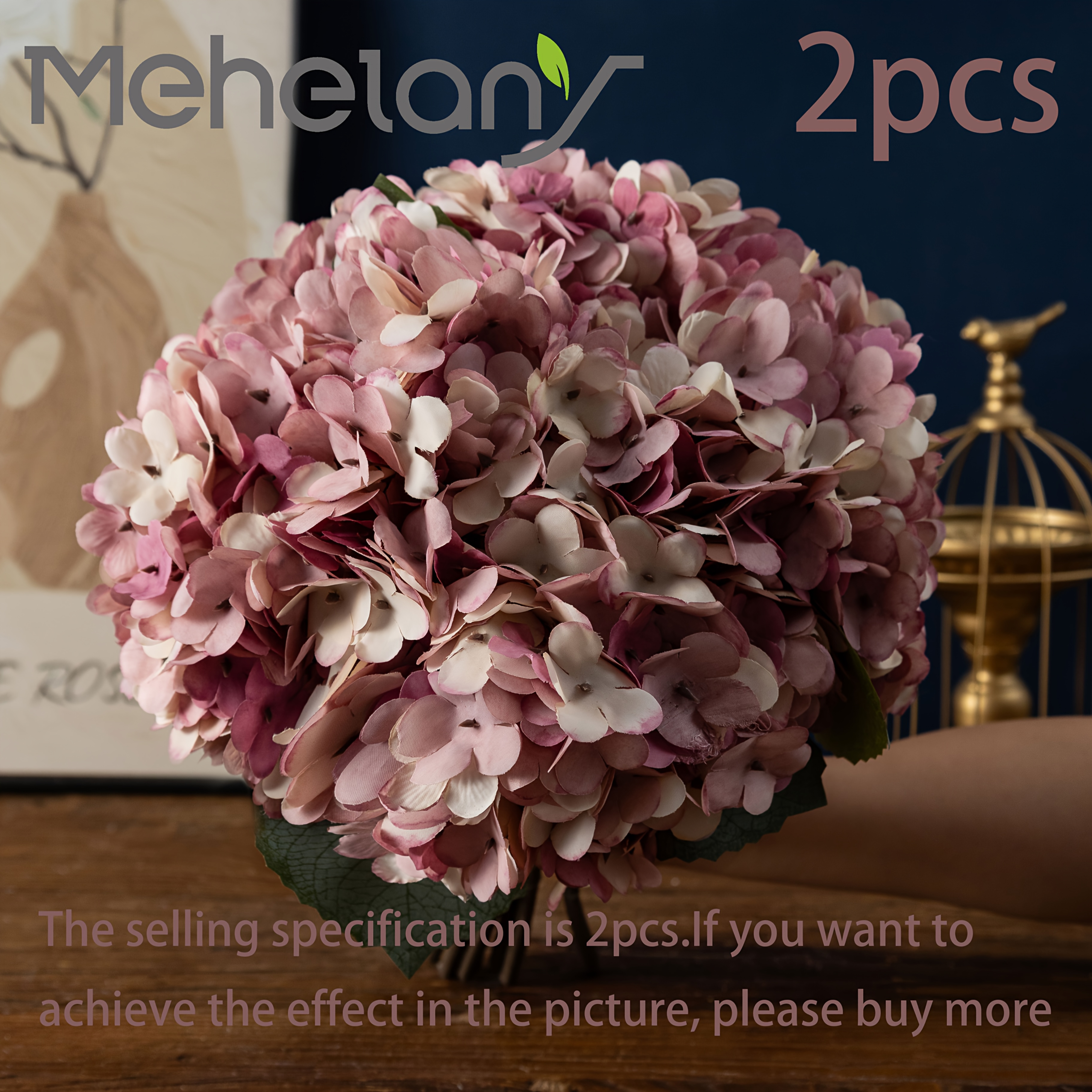 2pcs Mehelany Realistic Artificial Hydrangea Flowers With Stems - Faux (,,,), Bouquet Heads Suitable For Wedding Centerpieces, Bridal Bouquets, Home & Garden Decor, Arrangements