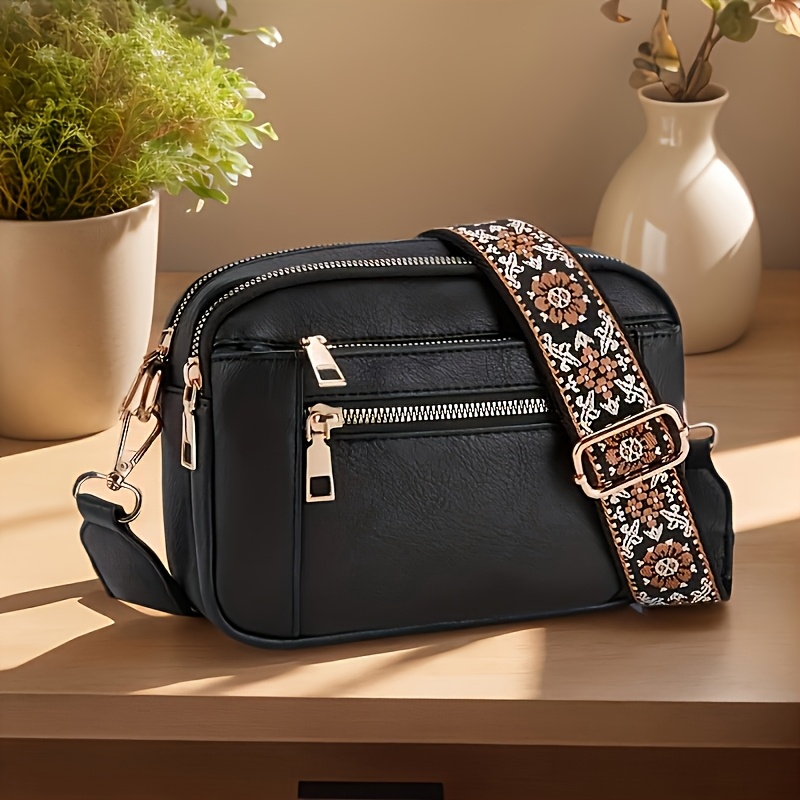 TEMU Bolso bandolera cuadrado de moda para mujer, bolso de casual versátil de PU de gran capacidad, equipado con ranuras para tarjetas, correa de