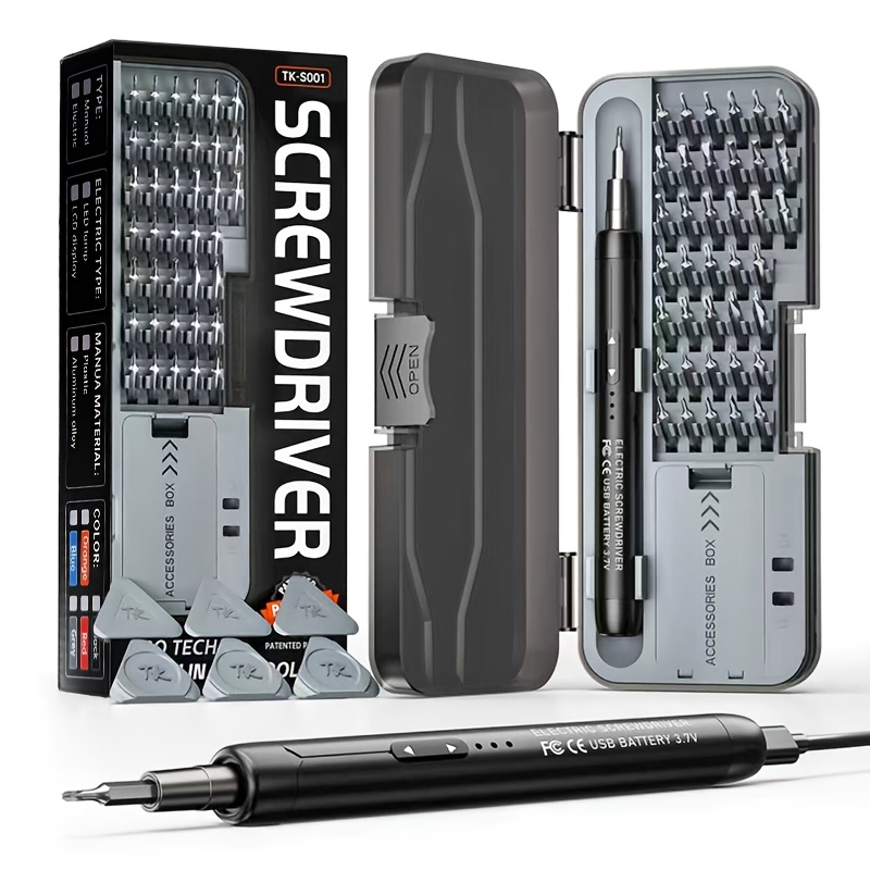 46-In-1 Portable Electric Screwdriver Set with 38pcs Magnetic Precision Drill Bits, USB Powered Rechargeable Lithium Battery, Precision Repair Tool Set