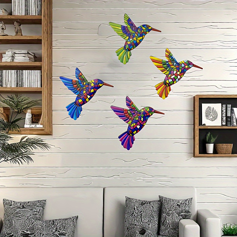 

4pcs Metal Hummingbird Wall Art Set - 3d Bird Sculptures For Indoor & Outdoor Decor, Garden, Patio, Living Room & Fence - Handcrafted Gift Idea