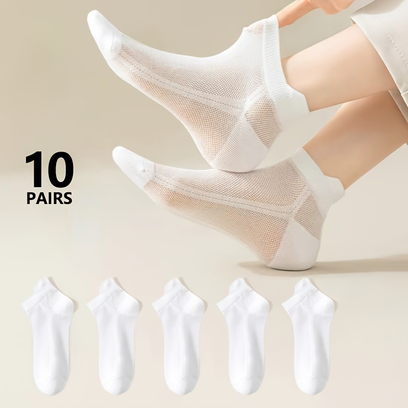 E-shop 10 Paar Sommer Dünne Einfarbige Mesh Atmungsaktive Niedliche Bequeme Niedrige Kurze Socken für Teenager