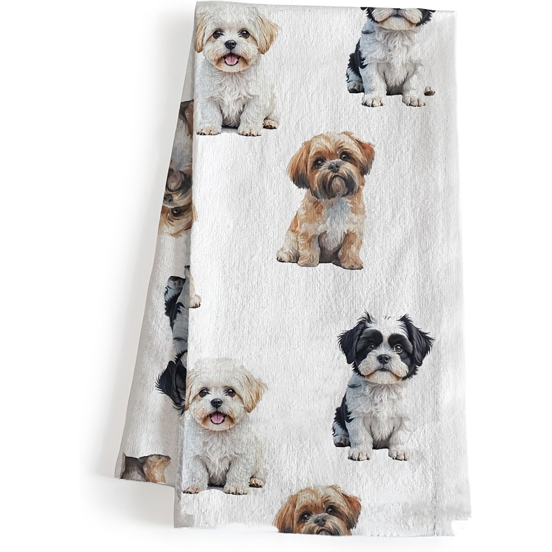 TEMU 2pcs Shih Tzu Dog Towels Suitable For Kitchen & Bath - Adorable Shih Tzu Face Dish & Hand Towels, Quick-dry Absorbent Tea Towels With Shih Tzu