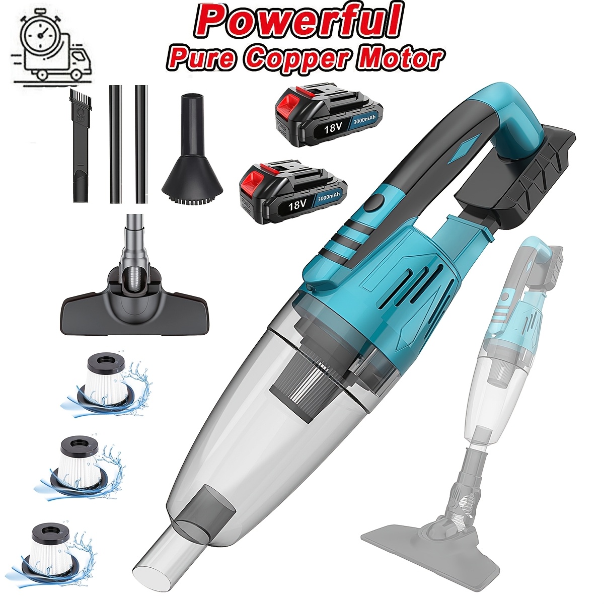 3-in-1 Cordless Handheld Car Vacuum Cleaner With 2 X 3000mah Battery, Powerful Portable Lightweight Vacuum, Handheld Vacuum Cordless For Home/car/carpet/pet Hair Cleaning