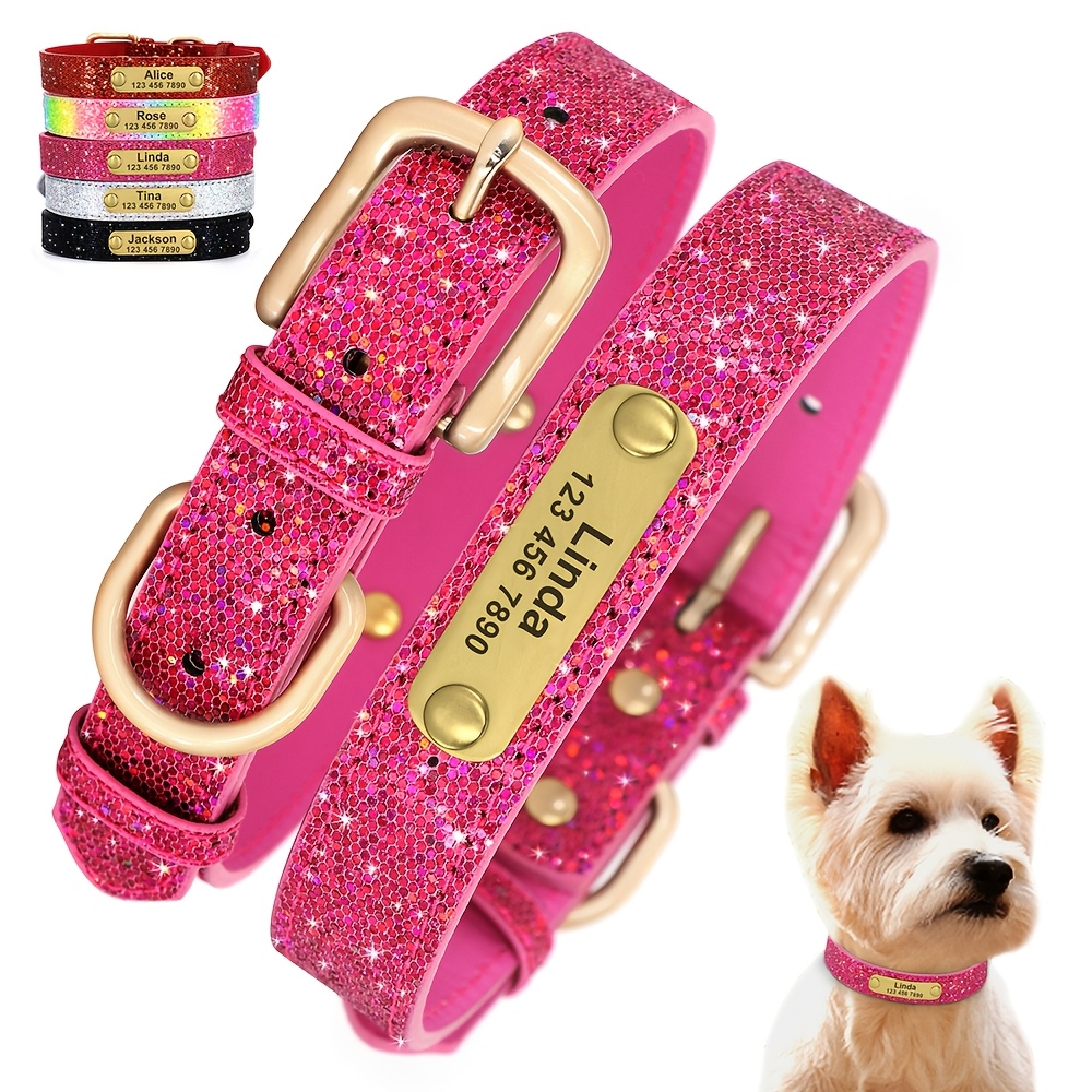 Bling Custom Hunde Halsband Anti-Verlust Glitzer ID Hunde Halsbnder  Verstellbare Haustier Welpen Halsbnder fr Kleine Mittelgroe Groe Hunde  Chihuahua Mops