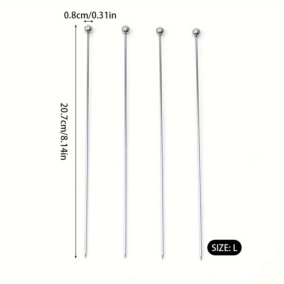 TEMU 4pcs 304 Stainless Steel Fruit Skewers - Reusable Food-safe Bbq & Appetizer Picks, 8.2" Long For Weddings, Parties, Grilling, Fruit ,