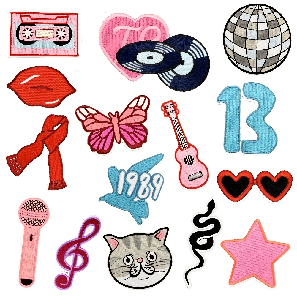 

10/16pcs Music-themed Embroidered Patches Set, Creative Appliqués With Golden Edging, , For , Shoes, Hats, Bags Decoration