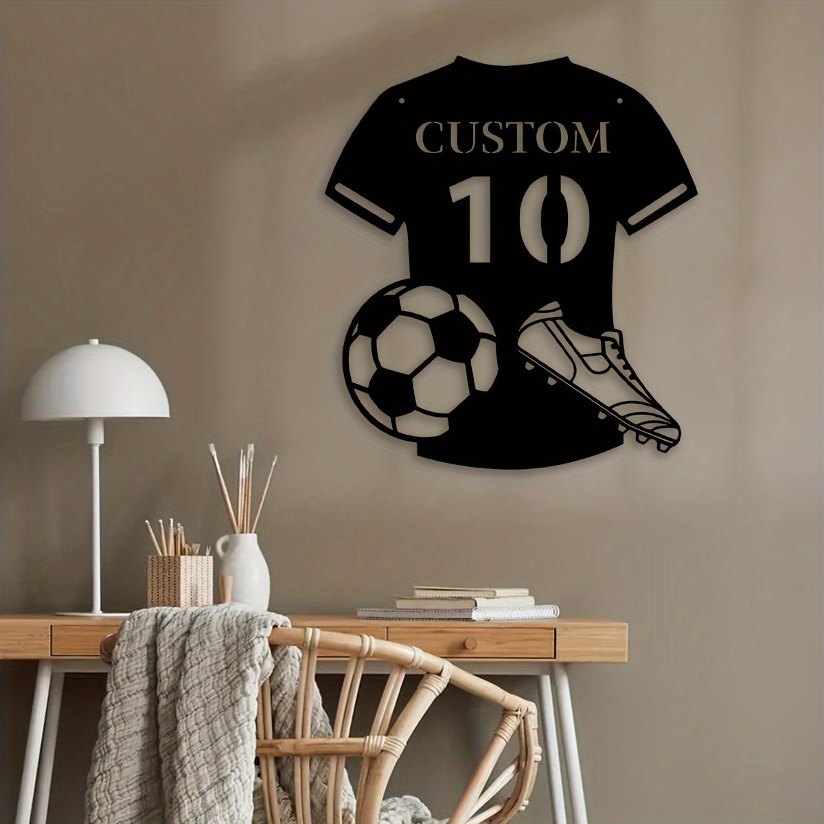 TEMU [popular ] Custom Metal Soccer Jersey Sneaker Sign, Personalized Wall Decor With Hooks For Living Room, Bohemian Style, Gift For Porch Or Patio