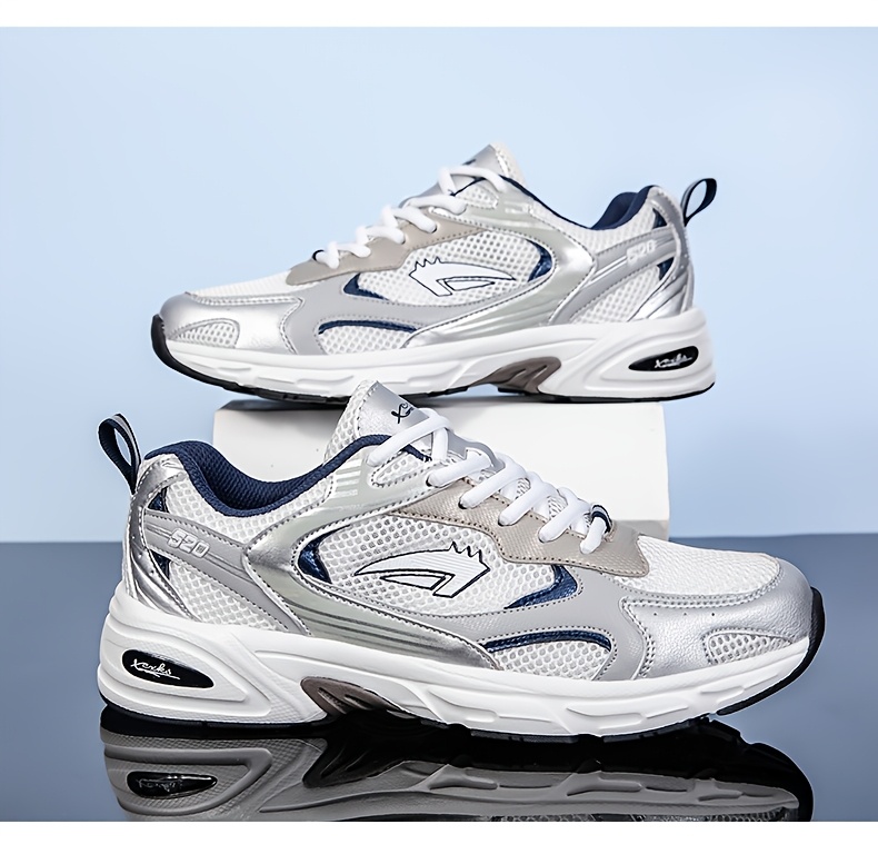 Men's Stylish Sports Shoes In Black With Silvery, Breathable Mesh, And Large Sizes 40-46, Perfect For Casual Wear.