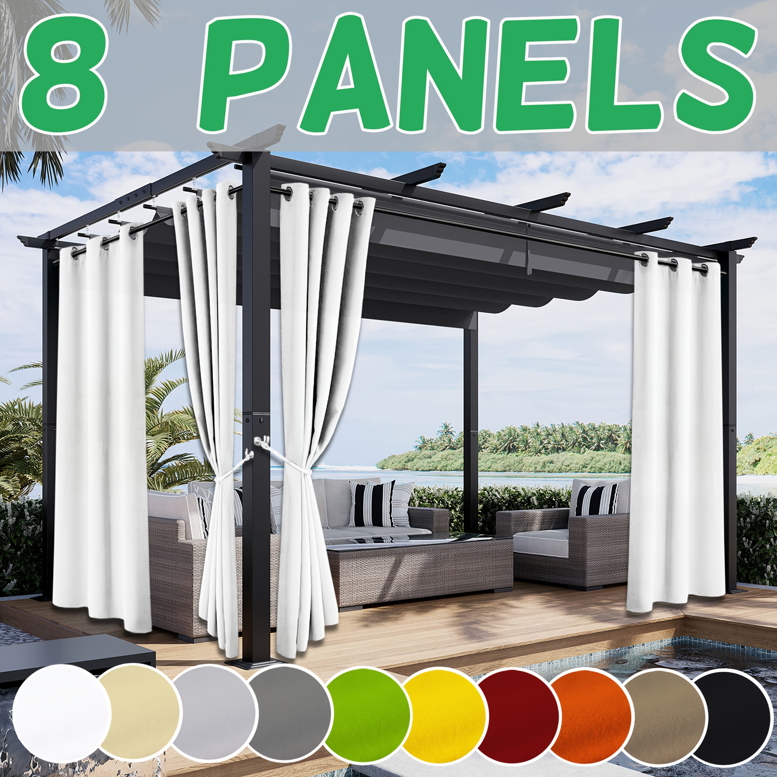 8 pack waterproof and ultraviolet proof outdoor curtain panel anti fading privacy screen for courtyard gazebo porch and gazebo