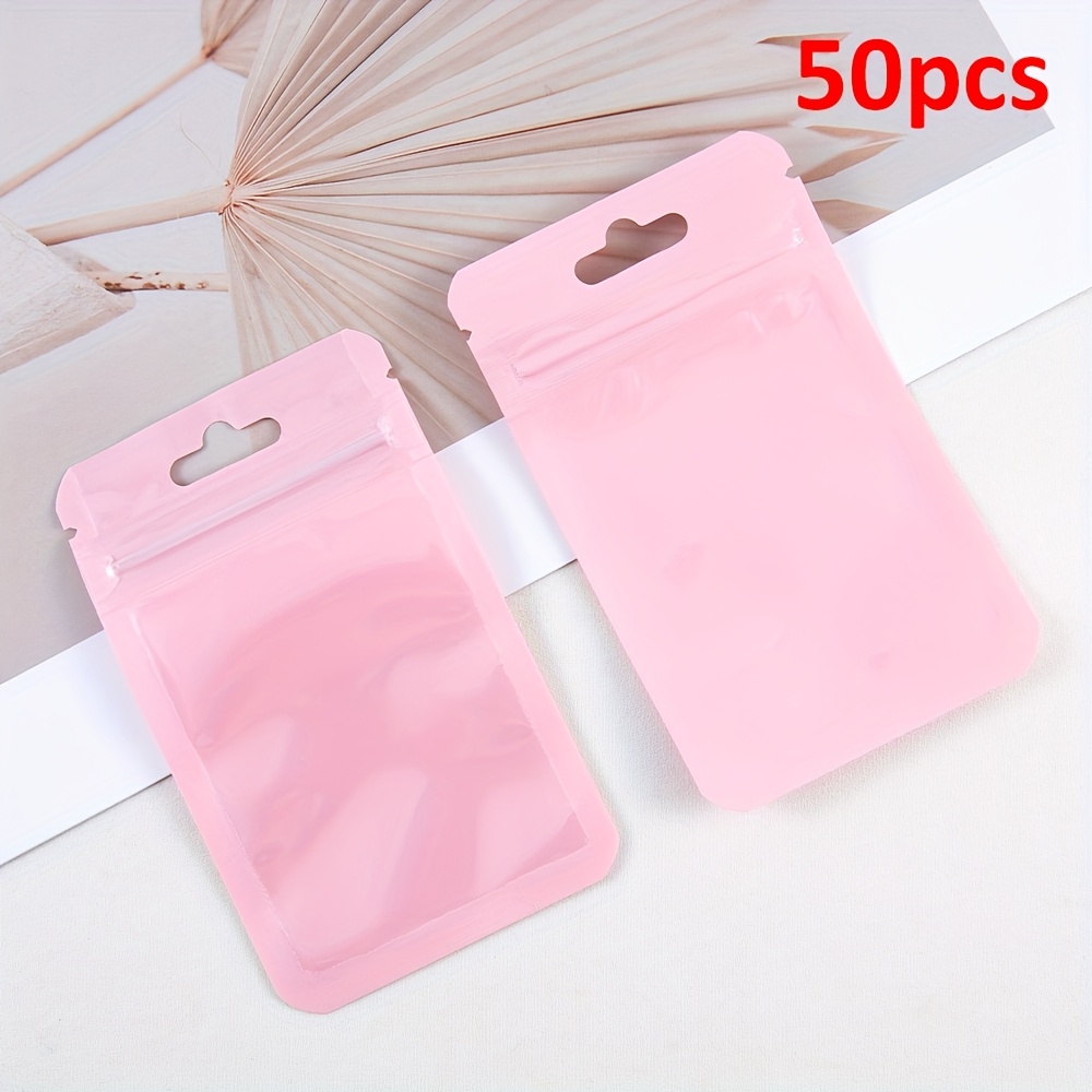 TEMU 50pcs Mingxuan Macaron Color Resealable Plastic Bags With Transparent Window - Jewelry Gift Packaging For Necklaces, Earrings, Trinkets - Pastel