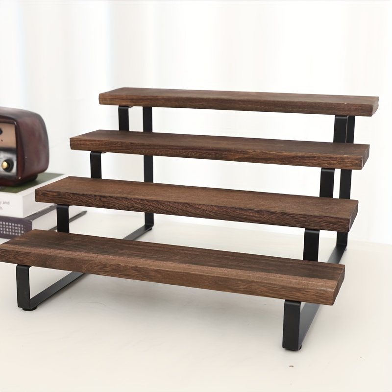 E-shop Desktop-Leiterregal Schwarz Walnuss Farbe Aufbewahrungsregal Parfümregal Massivholz Kaffeebecherhalter Displayregal, Mehrzweckregale