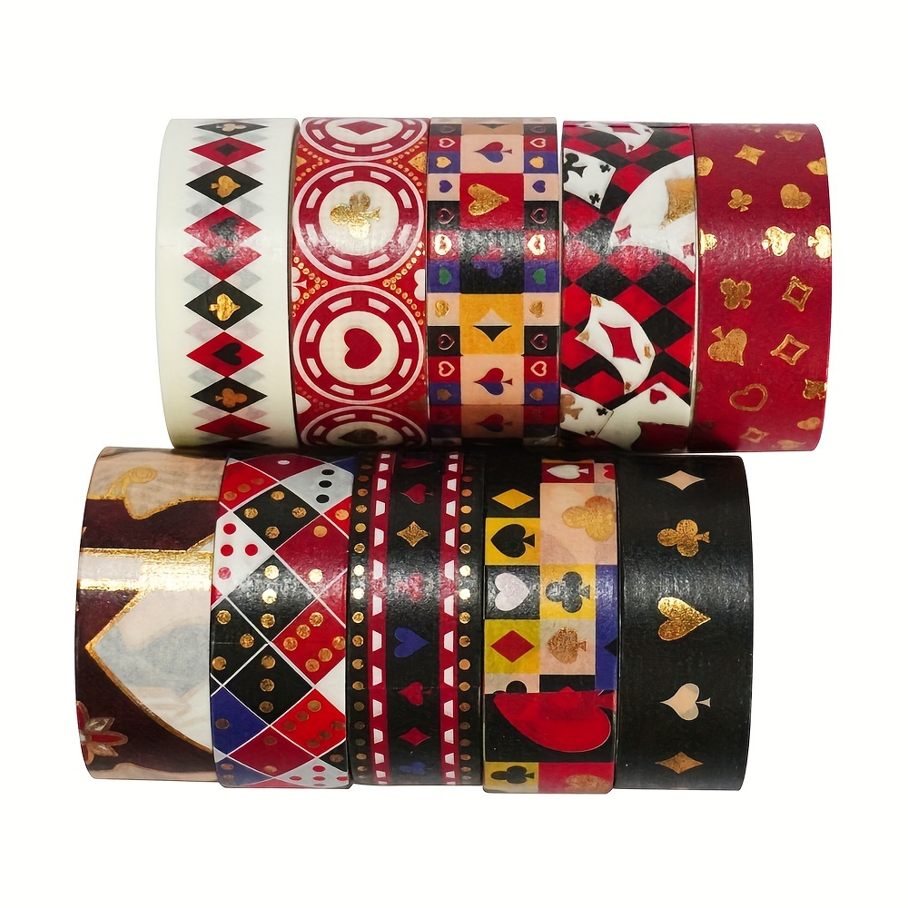 Image of 10 Rolls Spades & Hearts Tape - Hot Collage Paper With Suit Symbols ( Spades/ Hearts) For Scrapbooking, Card Making, Diy Crafts - Handmade Tape For Wall Decoration, Graduation & Halloween Supplies