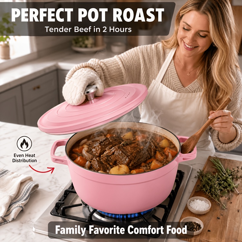 7.25qt Oval Enameled Cast Iron Dutch Oven With Lid | Oven Safe To 500&deg;f, Heat , Dual Handles - For Braising Meat, Baking Bread, Beans - Works On All Stoves (including Fire Pit)