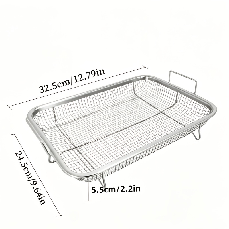 TEMU Multifunctional Oil-draining Basket Set Countertop Separator Net Tray, Suitable For Home Oven, Chicken Wings, And Outdoor Bbq, Stainless Steel