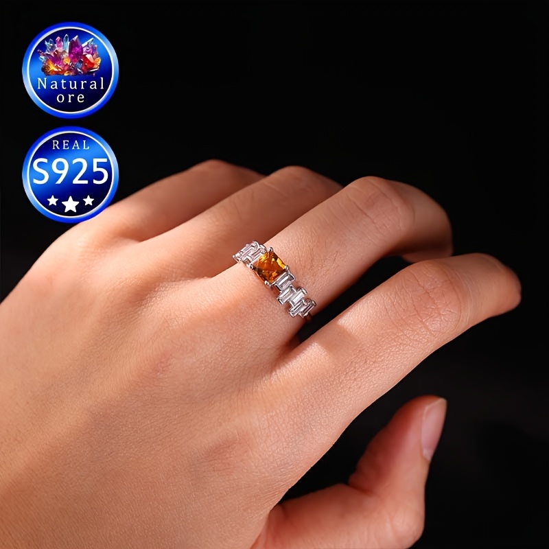 S925 Silver Yellow Gemstone Ring in Gift Box
