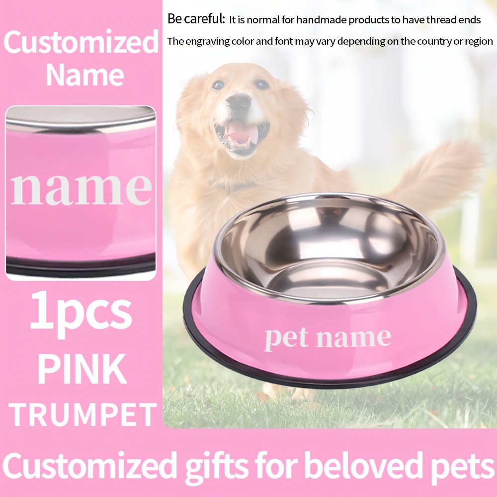 TEMU Custom Engraved Stainless Steel Pet Bowl - Anti-tip, Non-slip Base For , Personalized With Your Pet's Name - Ideal For Food & Water, Perfect Memorial Gift For All Breeds, Dog Bowl