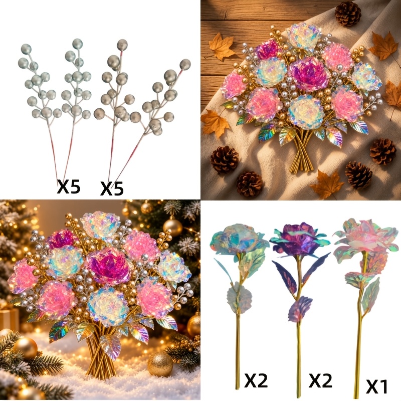 TEMU 15pcs Artificial Flower Bouquet - Gold-plated With . High-end Faux Material. Elegant And Premium Atmosphere, Suitable For Home Decor, Tabletop