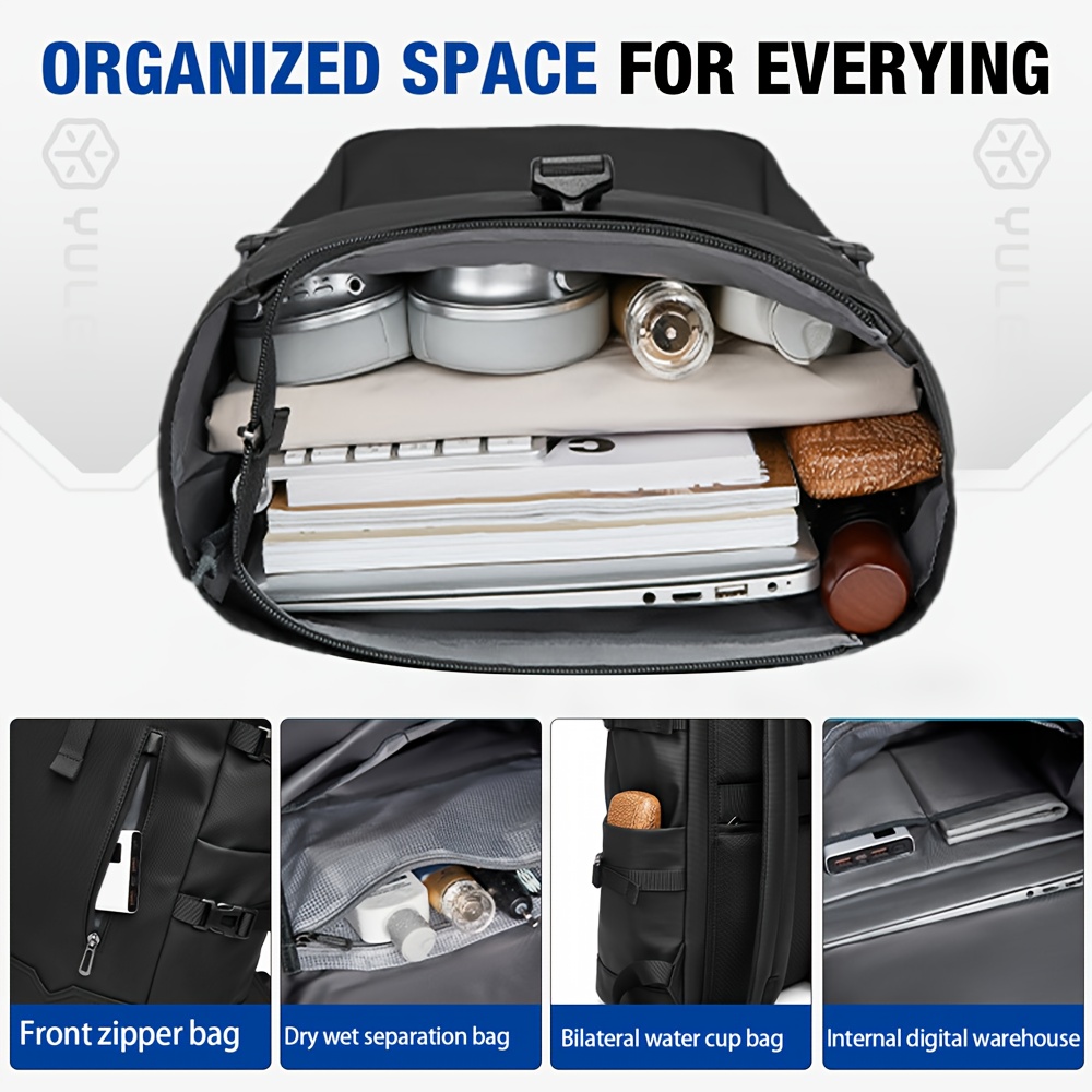 HANMARRY Men's Business Laptop Backpack - Heavy-Duty 39.62cm Computer Backpack, 15-in-1 Organizer, Padded Shoulder Straps & Locking System, High Quality for Work, Travel, School, Commute - Compatible with MacBook/Air/Pro/PC/Laptop - Sleek Black