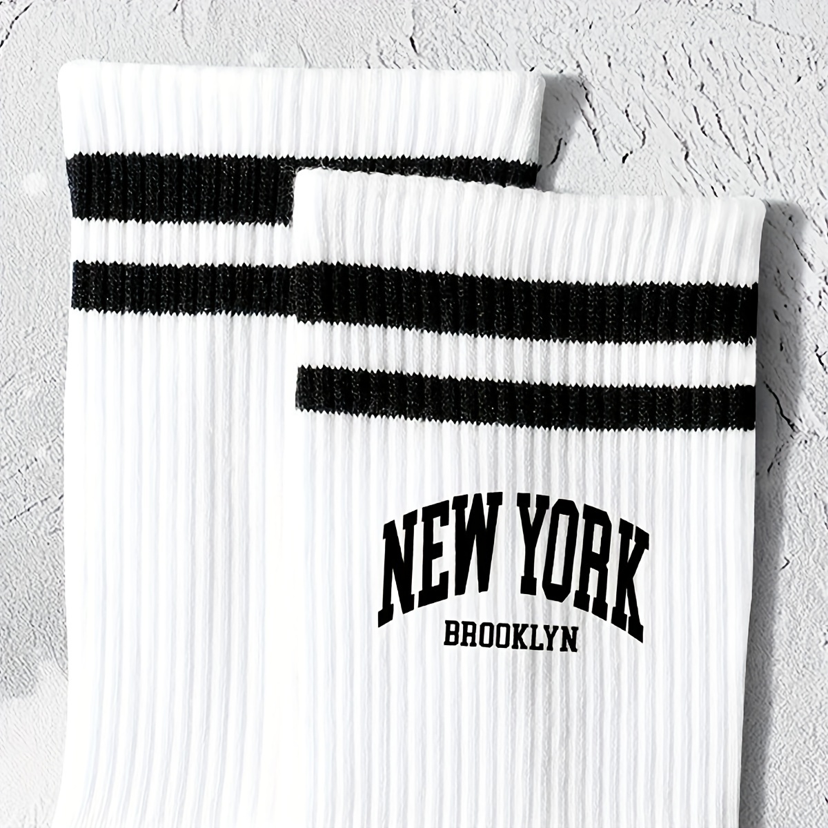 1 Pair Striped & Letter Print Socks, Casual & Versatile Comfy Unisex Mid Tube Socks, Women's Stockings & Hosiery