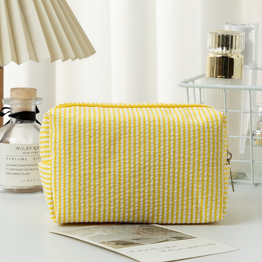 Bubble Yarn Makeup Bag, Large-capacity Handheld Toiletry Bag, Striped Travel Cosmetics Storage Bag, Stationery Pen Case