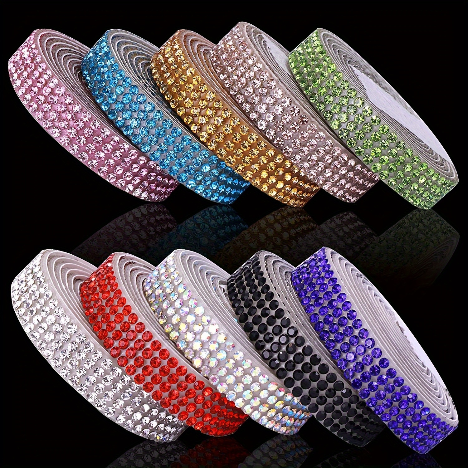 

Sparkle & Shine! 10 Rolls Self-adhesive Rhinestone Ribbon With 4 Rows Of Crystal Diamonds - Perfect For Holiday, Christmas Decor, Diy Crafts, Weddings, Car & Phone Embellishments (1 Yard Each)