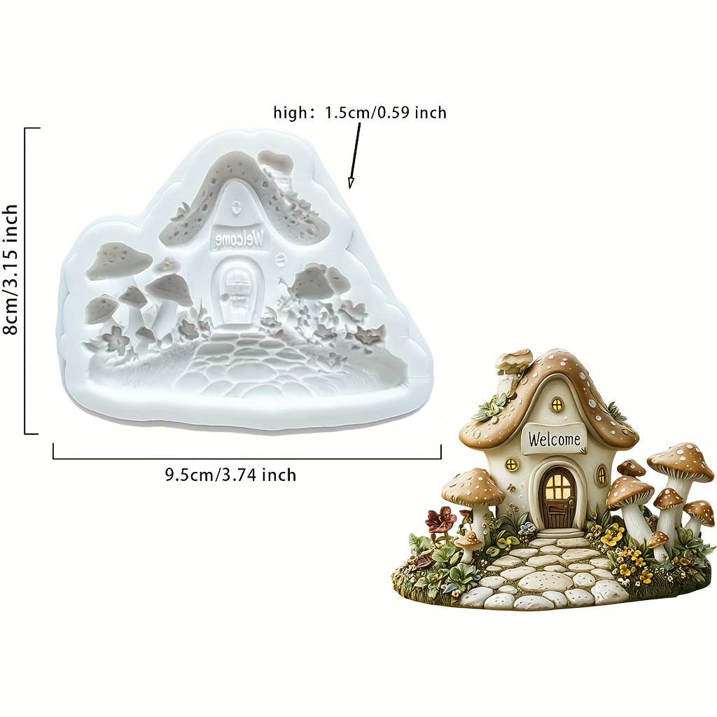 TEMU Fairy Mushroom House Mold, Resin Silicone Mold, Diy Craft Mold For Soap Candle Plaster Casting, Jewelry Casting Mold, Thanksgiving Gifts And