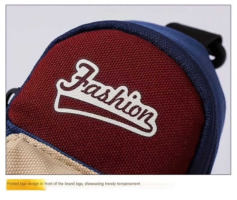 Bolsa de cruzada mini Oxford de moda, de patrón geométrico, ligera y plegable, correa ajustable, bolsillo con cremallera, estilo deportivo, sin forro, diseño de splicing, para auriculares y cambio, cuidado de lavado a mano