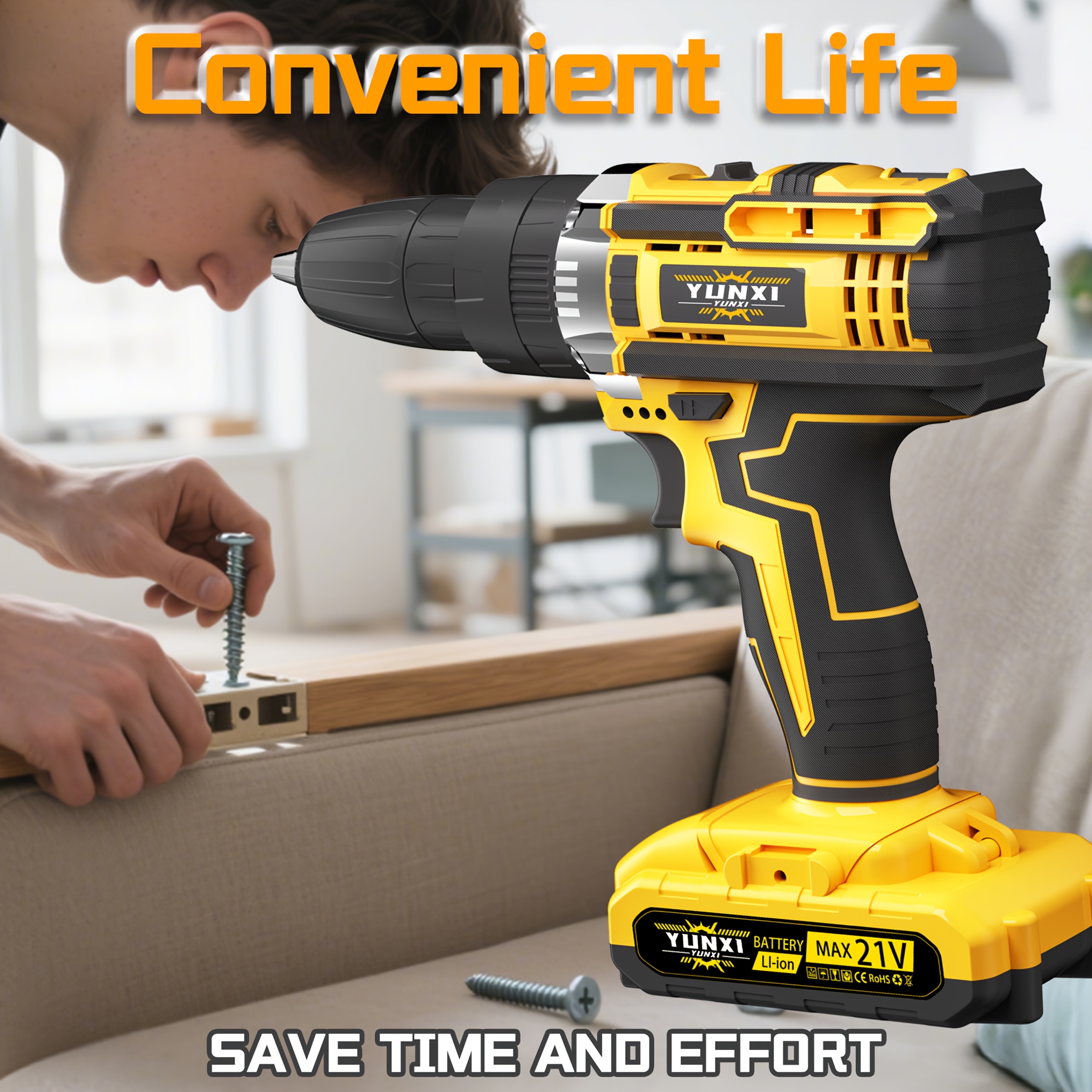 2025 Accu Lithium-Ion Klopboormachine & Schroevendraaier Set met Werklicht