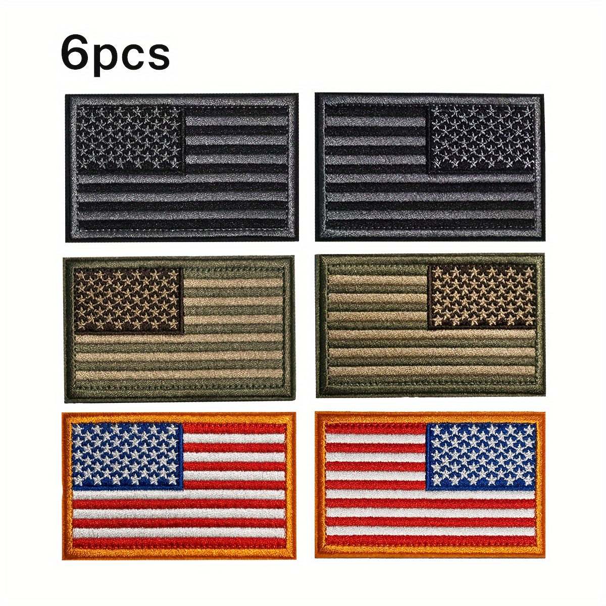 Pack Of 6 American Flag Patches With Hooks