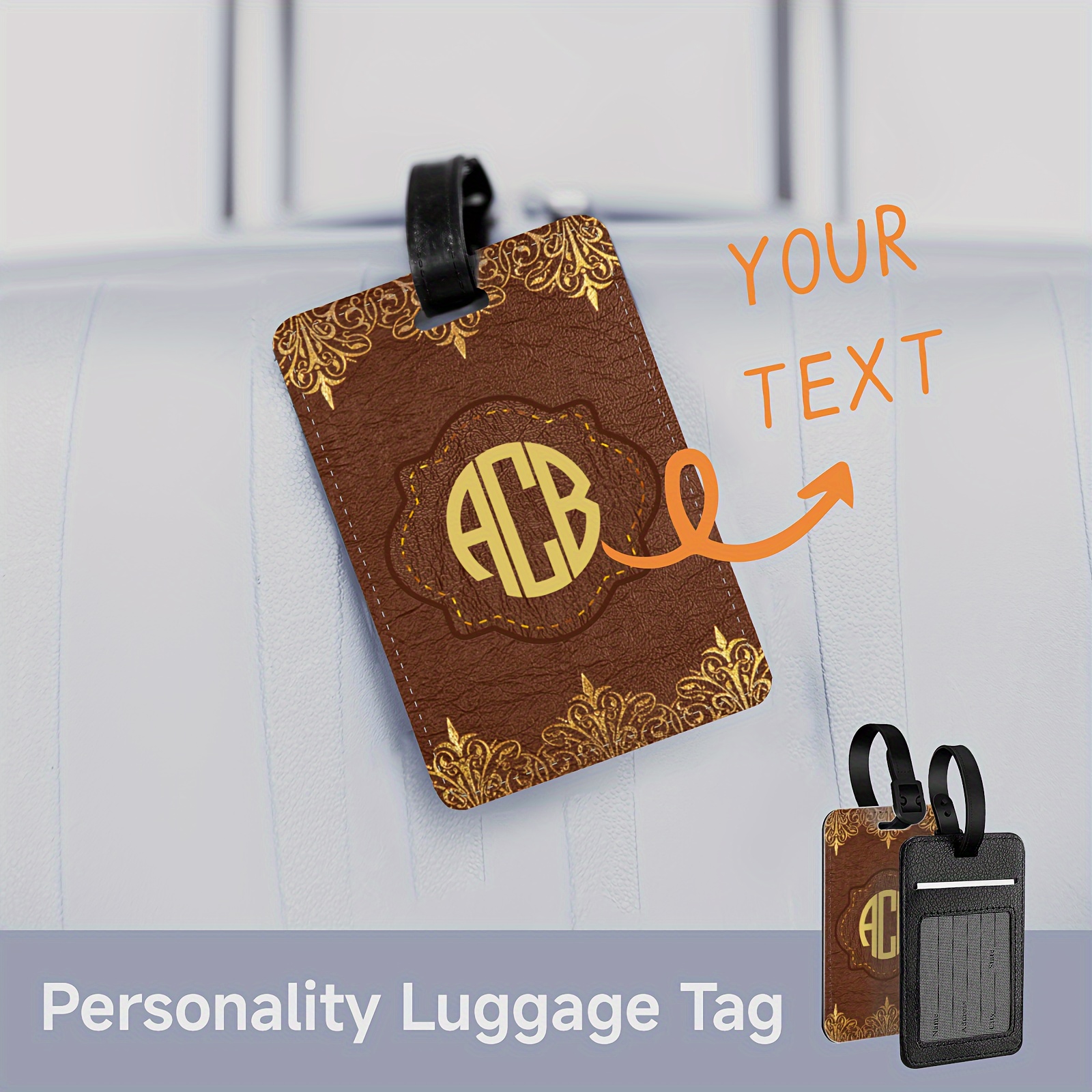 

Custom Floral Monogram Brown Leather Luggage Tag - Personalized Suitcase & Backpack Id, Fade-resistant Travel Accessory, Ideal For Gifts