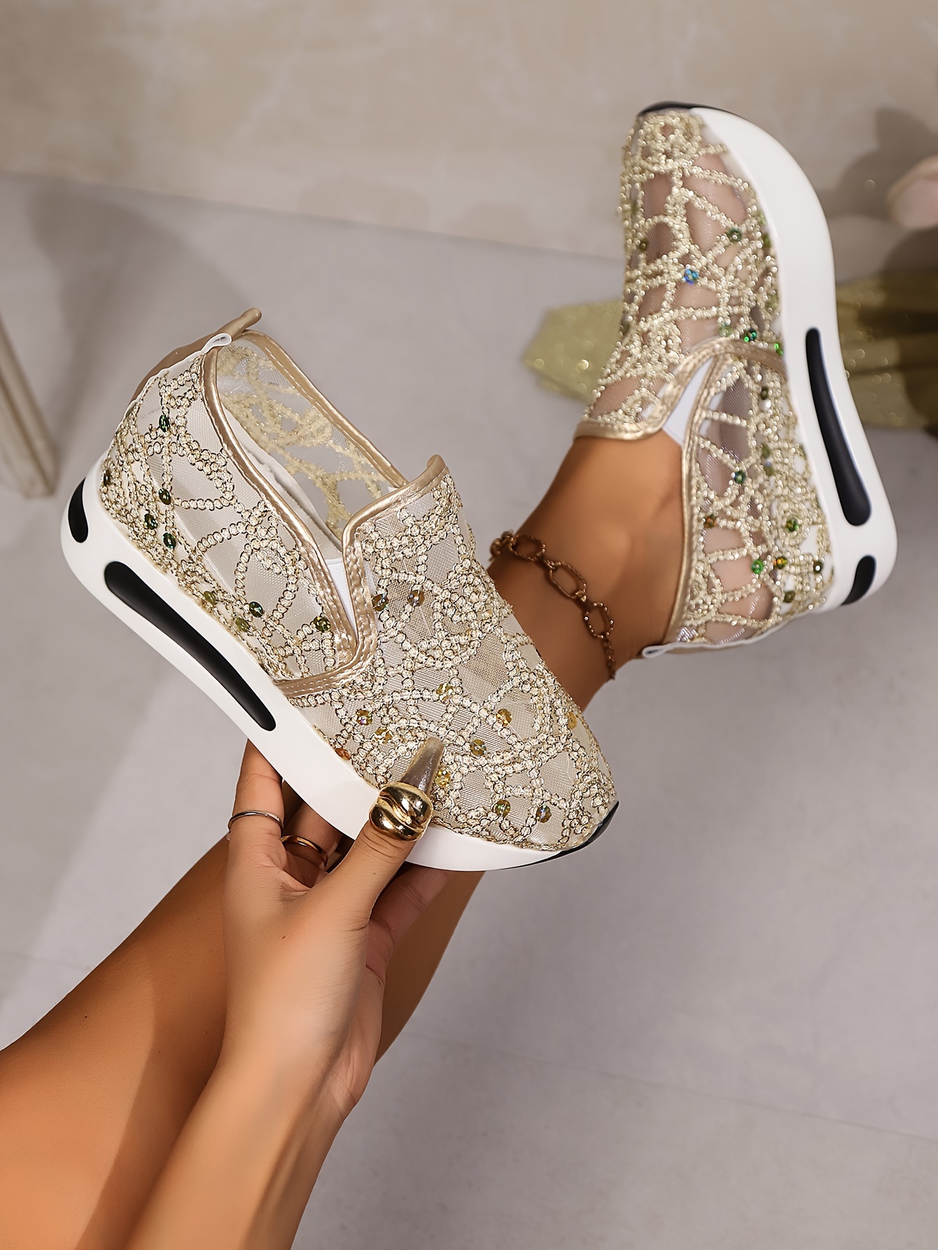 womens low top sneakers with shiny mesh breathable fabric eva sole   casual sports shoes details 5
