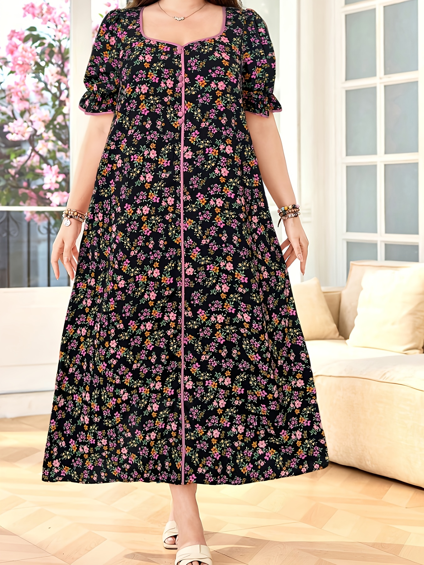 plus size plus size womens square neck puff sleeve loose comfortable   plus size arabian dress