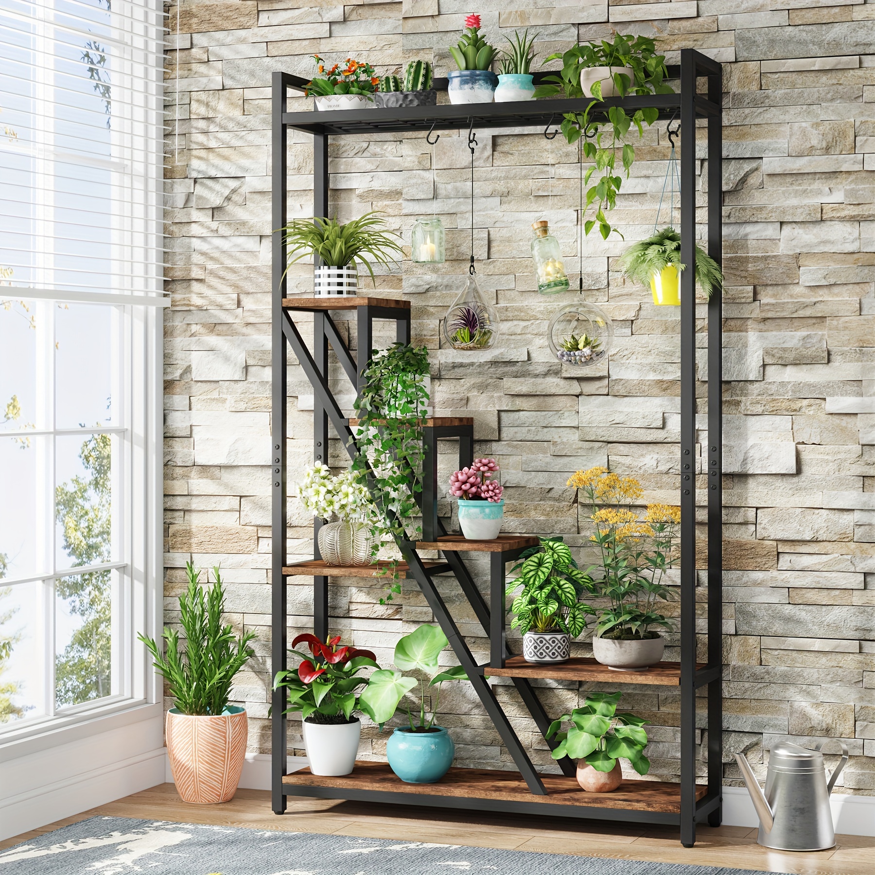 

Little Tree 70.9" Tall Indoor Plant Stand, 7-tier Large Plant Shelf With 5 S-hooks, Industrial Wood Flower Stand Display Rack For Indoor, Garden, Balcony, Living Room