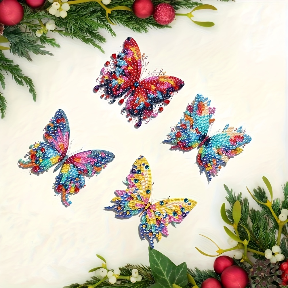 4pc Butterfly Theme DIY Crystal Diamond Painting Brooch Kit