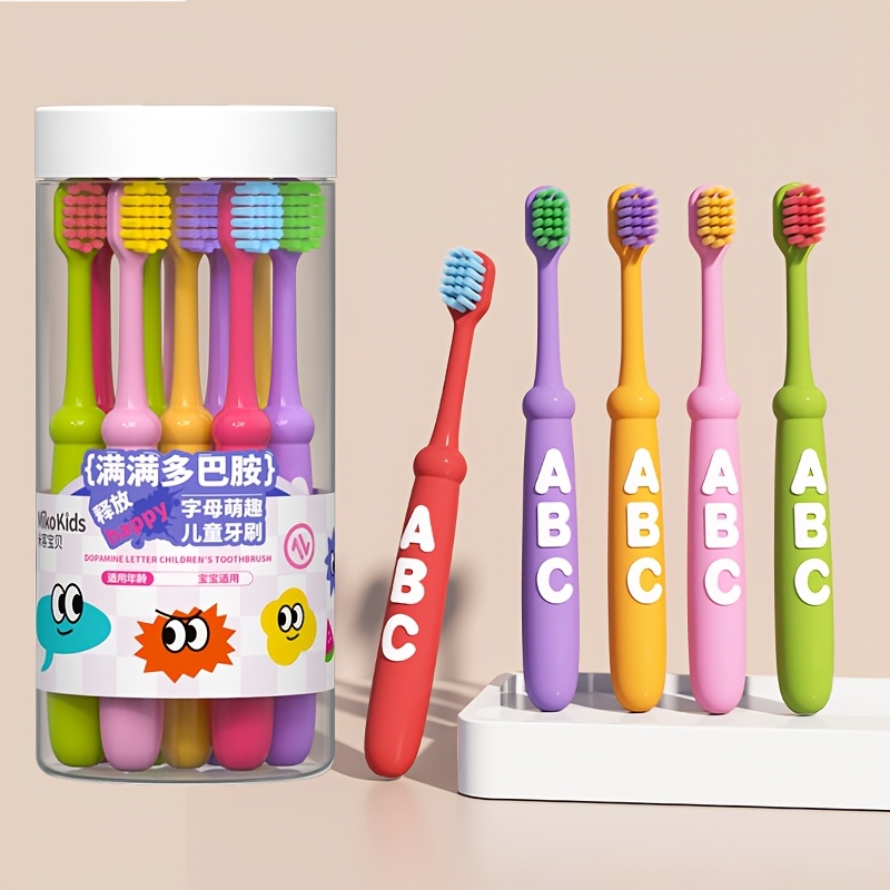 soft bristle toothbrush suitable for kids aged 3 12 neutral oral care for and toddlers manual toothbrush for children   in dopamine colors   purple green yellow perfect gifts for christmas and halloween details 9