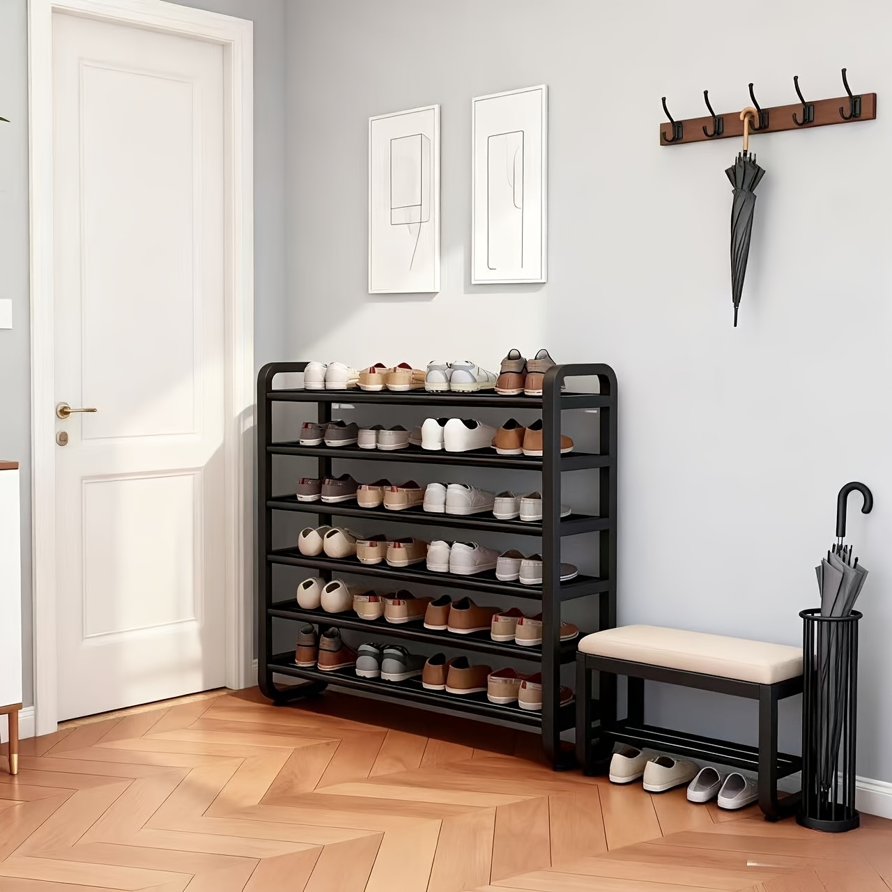 TEMU 6-tier Heavy-duty Shoe Shelf With Large Capacity Suitable For Home, Dorm, Entryway Storage - Modern -standing Shoe Rack With Metal Frame, Easy