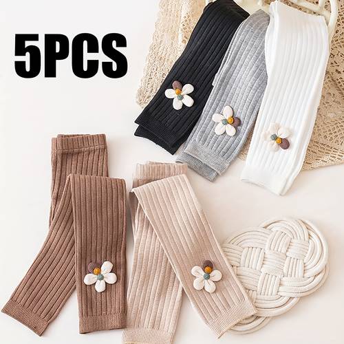 5 pc girls leggings casual elegant floral high needle knit pants 9 5 8 length pants