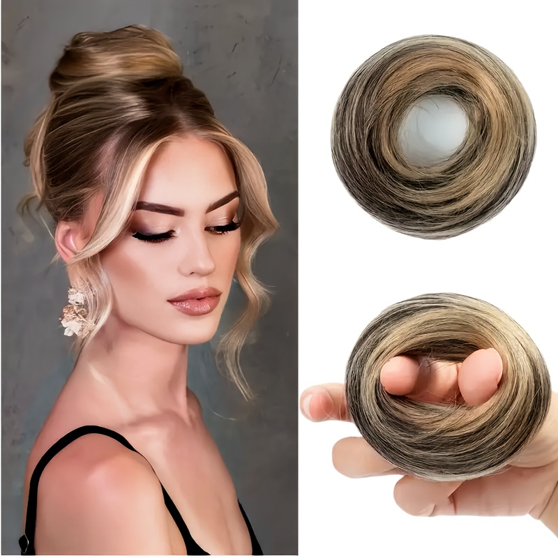 изображение предмета 4-дюймовый пучок из бразильских натуральных волос, скрученный донт-шиньон – для свадеб, фестивалей или повседневного образа | простая установка с естественным видом