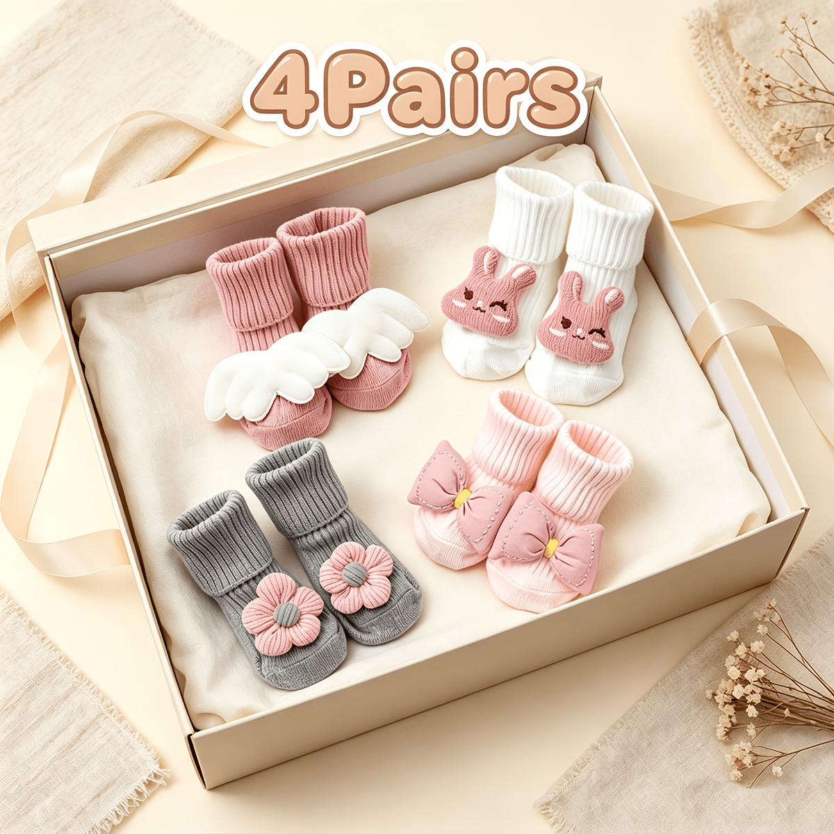 4-pair Baby Socks Cute Anti-slip Floor Socks Newborn Walking Cartoon Socks