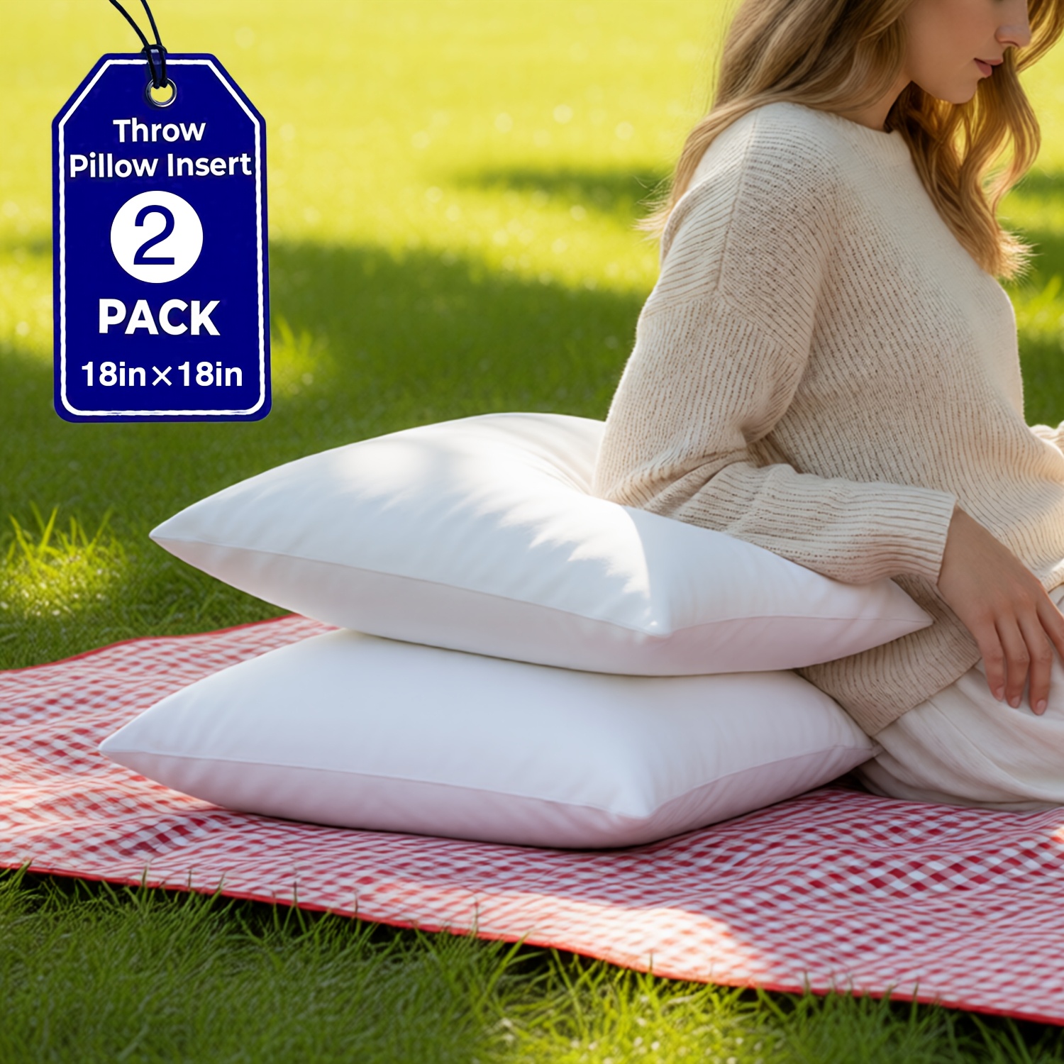 TEMU 18x18 Inch Pillow, White Indoor Decorative Throw Pillows For Bed, Sofa Couch Soft, Supportive Fluffy Cushion Inserts, Single New High-quality