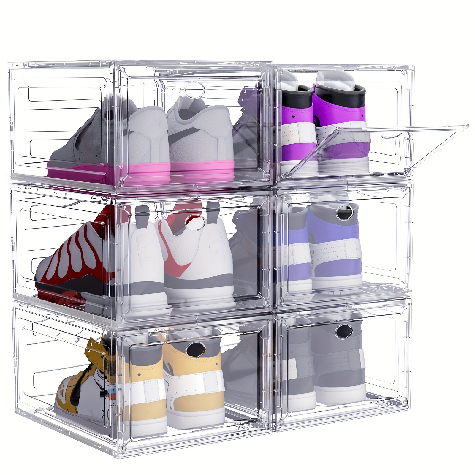 Organizador de zapatos plegable de 6 niveles con apertura frontal, caja de  almacenamiento de zapatos de plástico resistente transparente y resistente