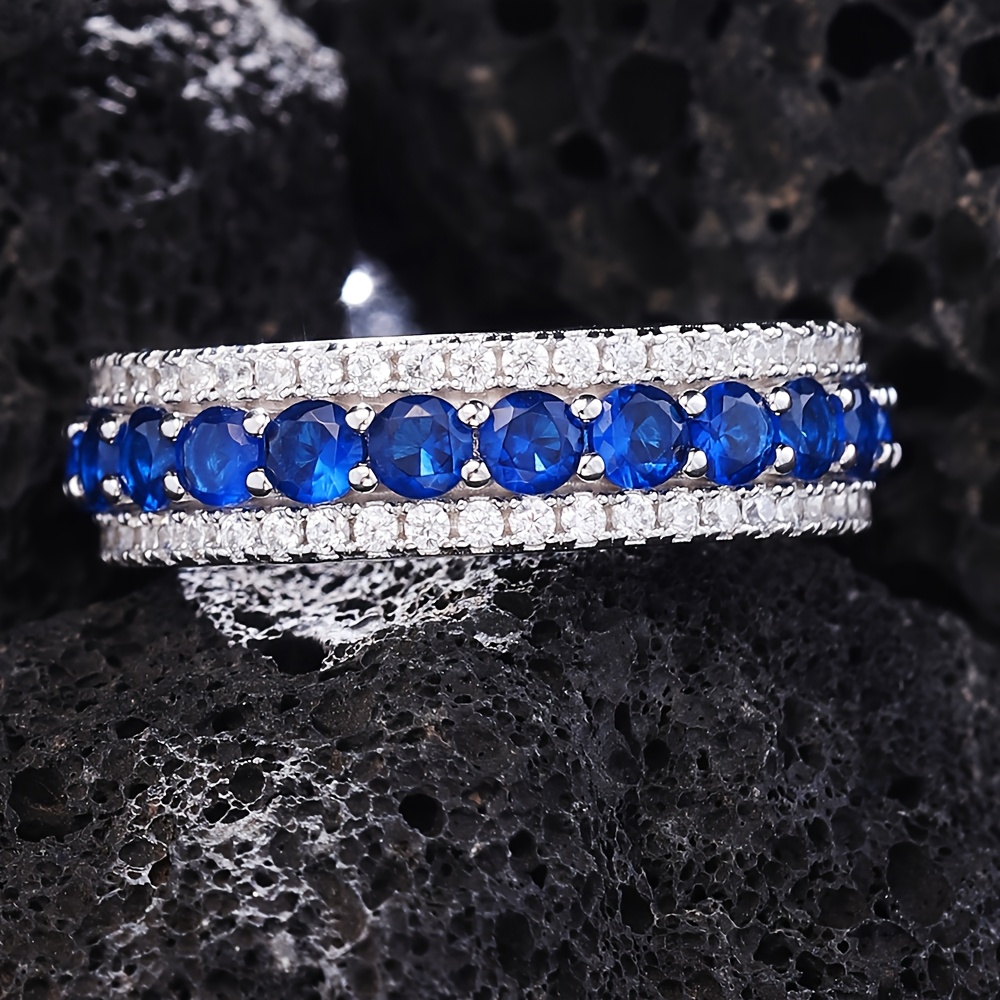 Women's S925 Silver Ring with Lab-Grown Oval Sapphires