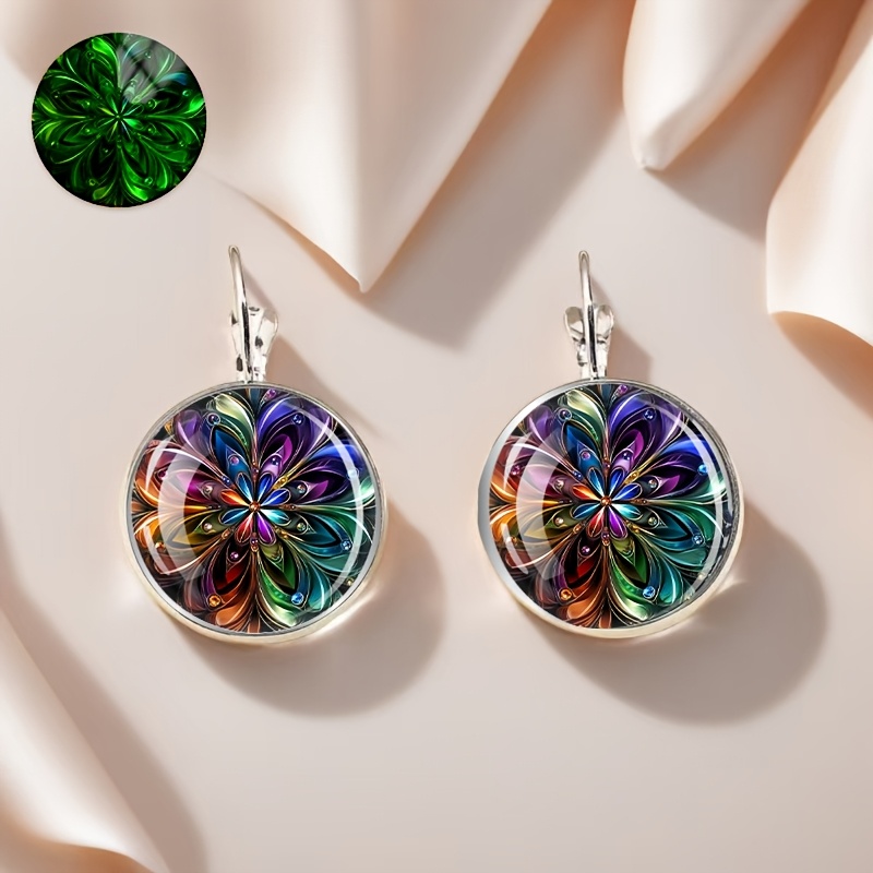 TEMU Colorful Magic Flower Earrings, Fluorescent And Luminous Styles, Alloy Material With Glass Inlay, A Fashionable Gift For Women, Daily Wear