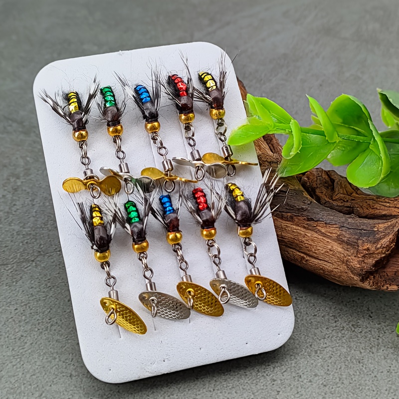 Image of 10pcs, Hooks Insect Fishing Box, Fishing Lure, 5pcs Propellers And 5pcs Melon Seed Sequins Flies With Wings, Insects, Fishing Supplies, Suitable For: Trout, And Other Large Fish