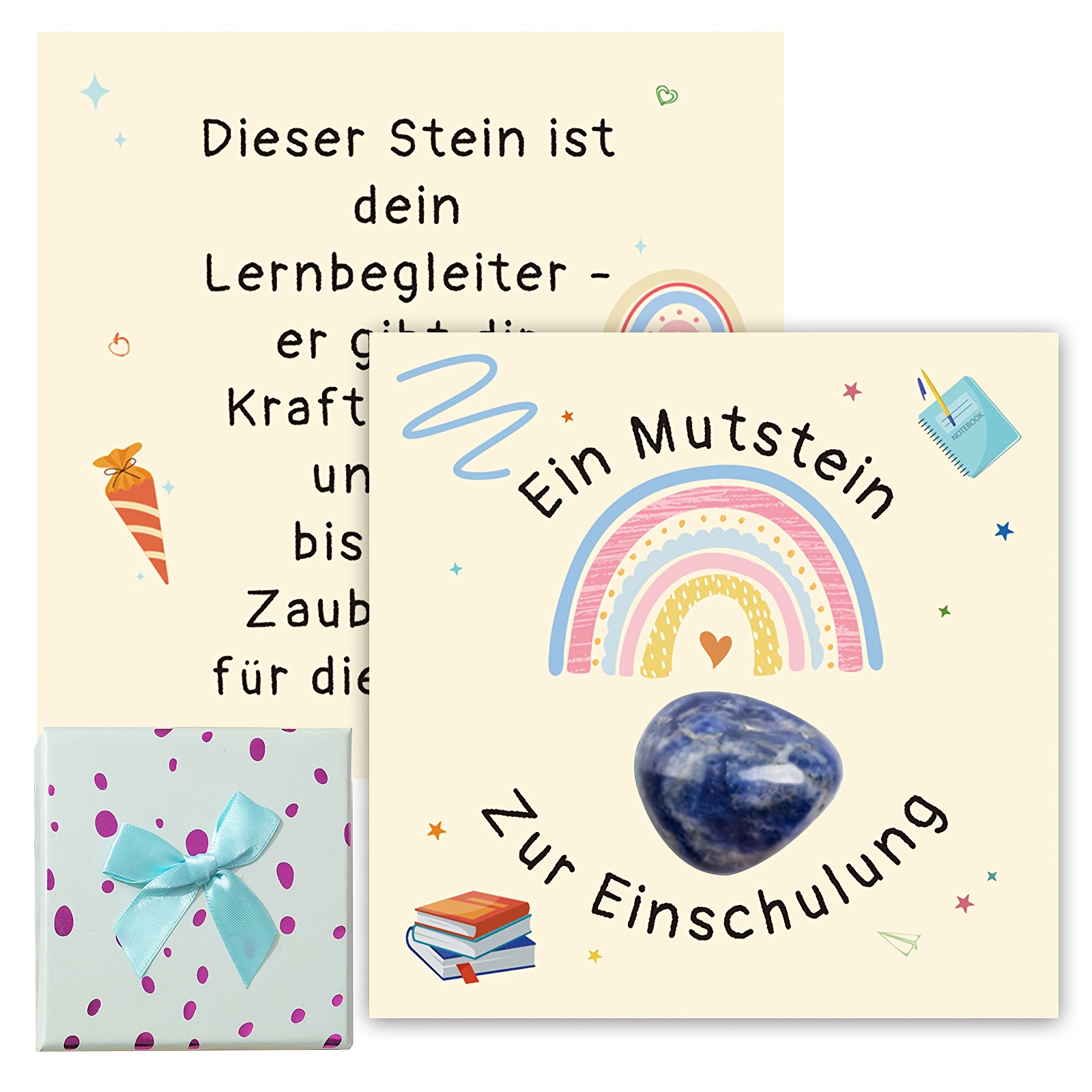 Image of Back To School Gift Gift Box German Card Natural Love Stone (blue/pink) Entrance Gift Encouragement Growth Commemorative Gift Filling Gift