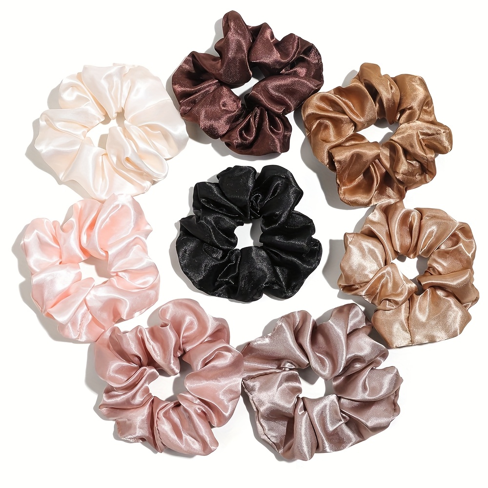 E-shop 8er-Set Bunte Satin-Haargummis – Mehrfarbige Kombination, Große Uni-Farben, Hoch Elastische Haarbänder – Perfektes Geburtstags-, Thanksgiving-