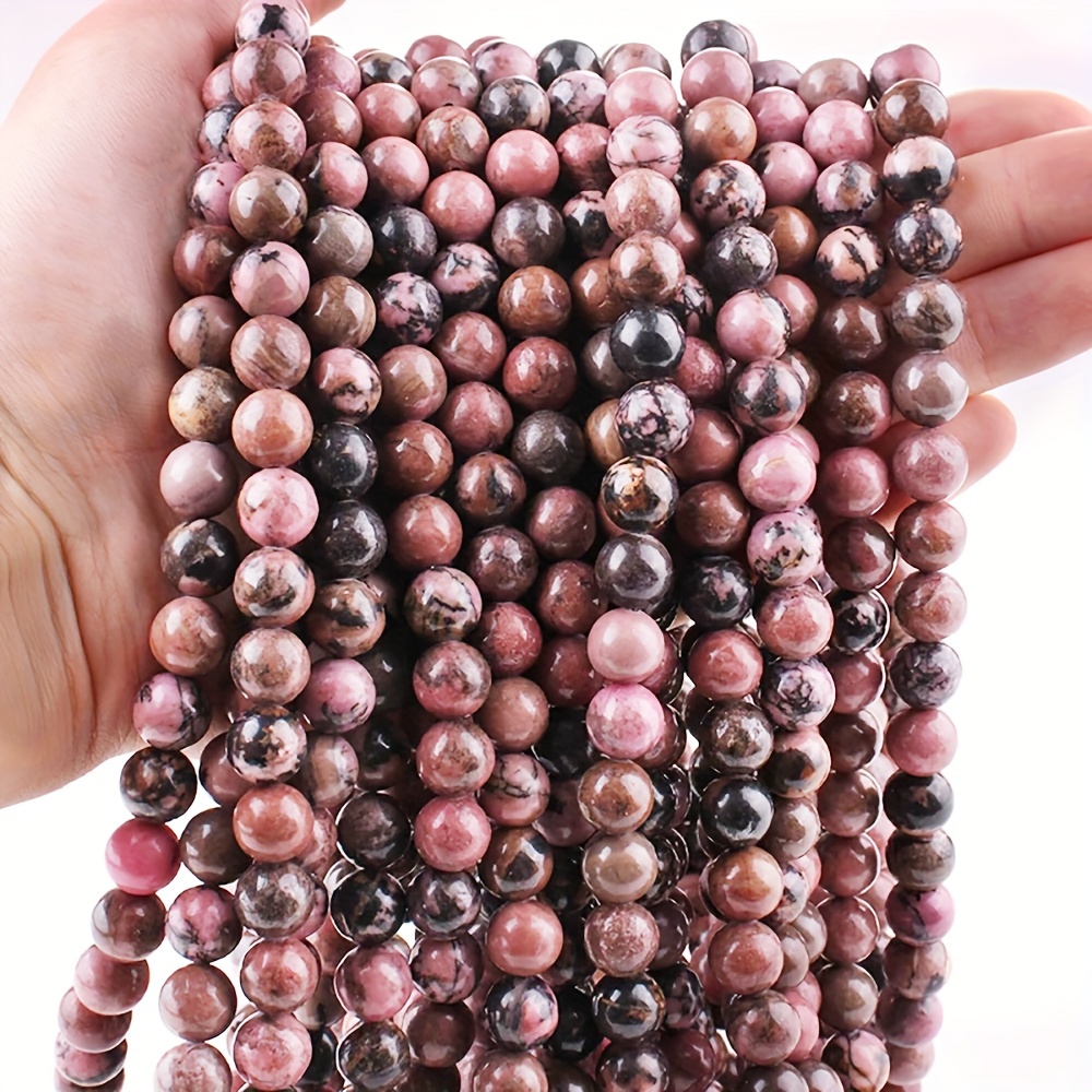 

Natural Rhodonite Beads For Jewelry Making, Multi-size Pink Black Lace Round Loose Stone Beads, Ideal For Diy Bracelets, Necklaces And Charms - Assorted Pack