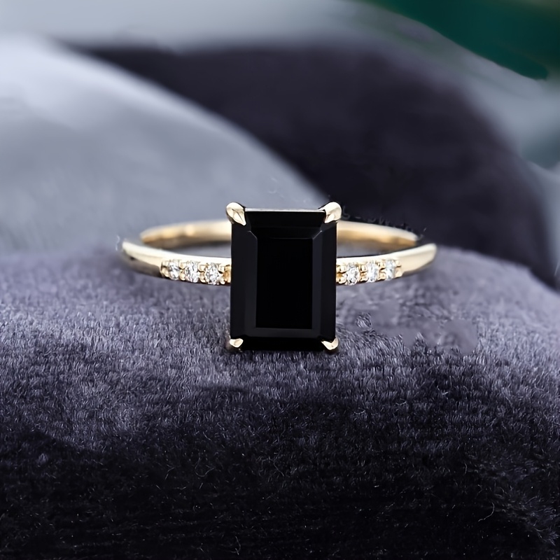 TEMU 1 Vintage Black Cubic Synthetic Zirconia Ring, Suitable For Daily Wear And Gifting, An Ideal Valentine's Day Gift For Your Girlfriend