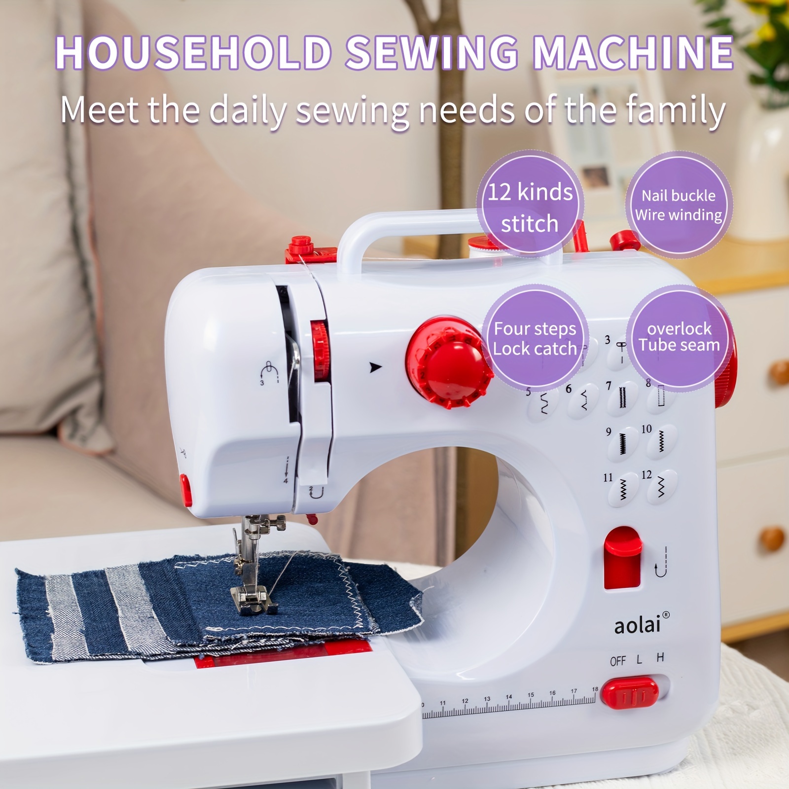 

Red Household Sewing Machine: 12 Stitch Options, 4 Step Lock Catch, And Overlock Tube Seam For Your Sewing Needs